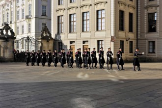 Changing of the guard at Prague Castle, Hradcany, Prague, Czech Republic, Europe, Group of soldiers