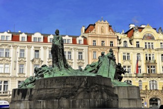 Jan Hus Monument on the Old Town Square, Prague, Czech Republic, Europe, Large monument in front of