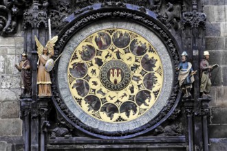 Old Town Hall, Old Town Square, Prague, Czech Republic, Close-up of the astronomical clock with