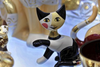 Prague, Czech Republic, Europe, Colourful cat sculpture with playful and modern design on