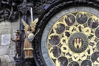 Old Town Hall, Old Town Square, Prague, Czech Republic, Astronomical clock with ornate decorations