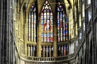 St. Vitus or St. Vitus Cathedral, Hradcany, Prague, Czech Republic, Europe, Gothic stained glass