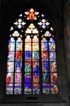 St. Vitus or St. Vitus Cathedral, Hradcany, Prague, Czech Republic, Europe, Detailed stained glass