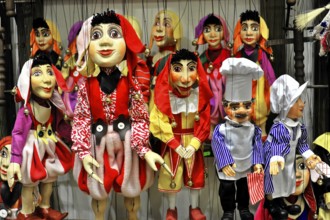 Prague puppets, Prague, Czech Republic, Europe, Colourful puppets of different characters, cheerful