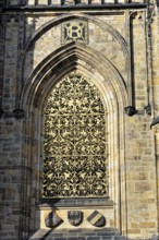 St Vitus or St Vitus Cathedral, Hradcany, Prague, Czech Republic, Europe, Barred Gothic window with