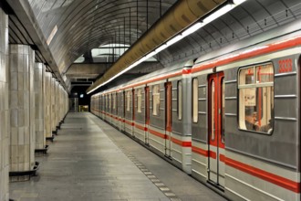Mustek underground station, Prague, Czech Republic, Europe, Modern underground train in a
