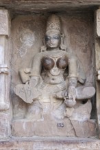 Kota, Rajasthan, North India, Asia, Hindu sandstone sculpture with fine details of a goddess in