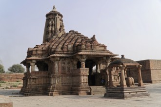 Kota, Rajasthan, North India, Asia, Historic temple with intricate stone carvings in a tranquil