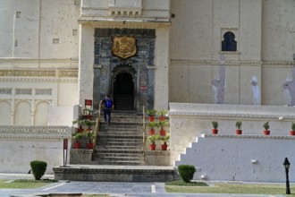 City Palace, Udaipur, Rajasthan, India, Asia, Historic palace entrance in Rajasthan with stairs,