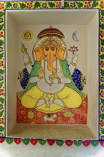 Udaipur, Rajasthan, North India, Asia, Ganesha mural in bright colours with floral details and