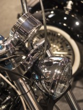 Shiny chrome headlight of a classic motorbike, dortmund, deutchland