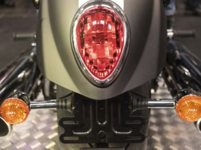 View of a modern motorbike tail light with red and orange details, dortmund, deutchland