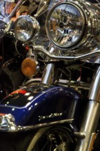 Close-up of a motorbike with polished chrome headlights, dortmund, germany