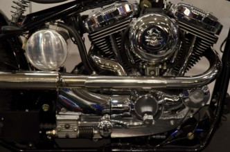 Detailed view of a polished motorbike engine with visible components, dortmund, germany
