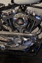 Close-up of a shiny motorbike engine in chrome look, dortmund, germany