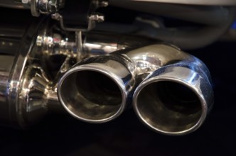Close-up of a shiny chrome motorbike exhaust, dortmund, germany
