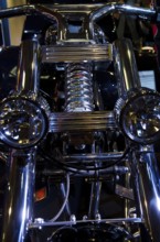 Engine structure with chrome details and technology on a motorbike, dortmund, germany