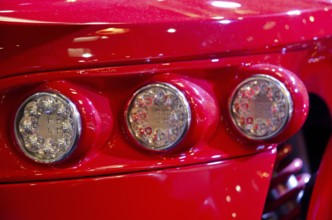 Close-up of red vehicle tail lights with modern LED lights, dortmund, germany