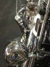 Detail of a motorbike with shiny chrome and headlight parts, dortmund, germany