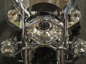 Motorbike headlights with shiny chrome details, dortmund, germany