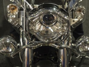 Close-up of a shiny motorbike with chrome headlights, dortmund, germany
