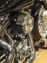 Detailed view of a motorbike with chrome parts, dortmund, germany