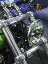 Shiny motorbike headlight with chrome details, dortmund, germany