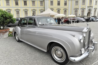 Rolls-Royce Silver Cloud II, built in 1961, classic car, Silver elegant classic limousine next to a