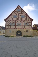 Town hall, half-timbered house, market square, Saal an der Saale, Lower Franconia, Franconia,