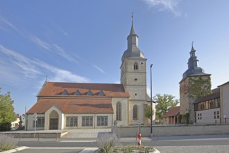 Late Gothic Holy Trinity Church and late Gothic gate tower, Saal an der Saale, Lower Franconia,