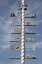 Guild pole with symbols for historical professions, pole with guild sign, craftsman, craft,