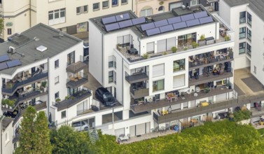 Aerial view, multi-storey residential building and balconies, Arnsberg, Ruhr area, North
