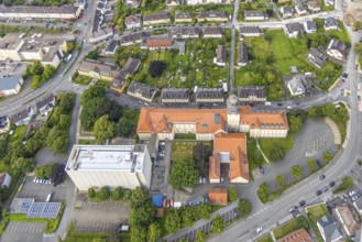 Aerial view, district government Arnsberg, new government Arnsberg and high-rise building,