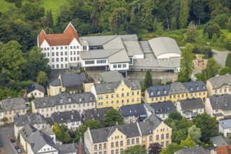 Aerial view, Mariengymnasium Arnsberg, Marienkapelle and apartment blocks, below the