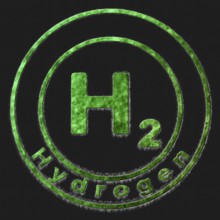 Hydrogen H2 Green Symbol Drawn on Black Background
