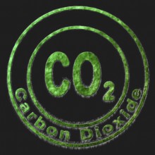 Carbon Dioxide CO2 Green Symbol Drawn on Black Background