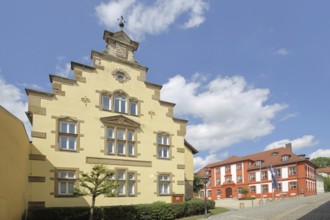 Old courthouse, today's police building, and baroque hunting lodge, stepped gable, Bad Rodach,