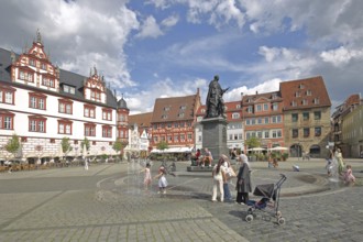 Monument to Prince Albert of Saxe-Coburg and Gotha, town hall, fountain, pedestrian, market square,