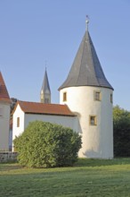 Medieval Fröschturm, part of the former town wall, town fortification, tower with building,