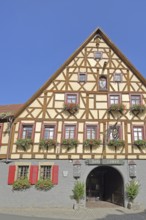 Half-timbered house Hotel Löwen, Restaurant, Marktbreit, Lower Franconia, Franconia, Bavaria,