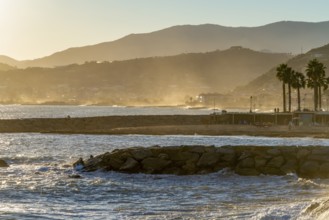 Idyllic seaside impression at evening time around Santo Stefano al Mare, a comune in the Province