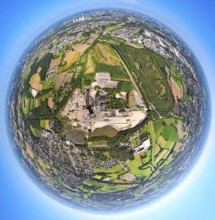 Aerial photo, CreativRevier Hamm, former colliery Heinrich-Robert, earth globe, fisheye image, 360