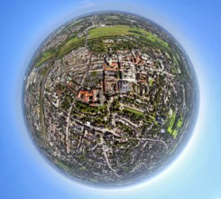 Aerial view, city centre with evang. Pauluskirche, Lippeaue Erlebensraum, Datteln-Hamm-Kanal and