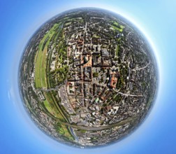 Aerial view, city centre Oststraße with evang. Pauluskirche, Lippeaue Erlebensraum am