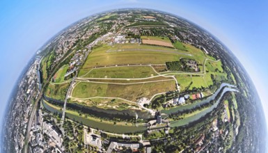 Aerial photograph, Hamm Lippewiesen EDLH airfield, Hamm Mattenbecke sewage treatment plant, River
