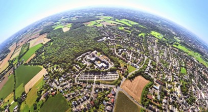 Aerial view, St. Barbara Klinik with car park and helipad, local recreation area Sundern Wald,
