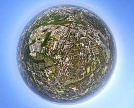 Aerial view, residential area, view of the district of Hörde with Phoenix Lake, commercial area