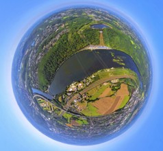 Aerial view, Hengsteysee between the cities Hagen, Herdecke and Wetter, Salitos Beach Hengsteysee,