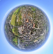 Aerial view, city centre with evang. Pauluskirche, Lippeaue Erlebensraum and airfield Hamm