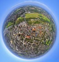Aerial view, city centre with evang. Pauluskirche, Lippeaue Erlebensraum and airfield Hamm